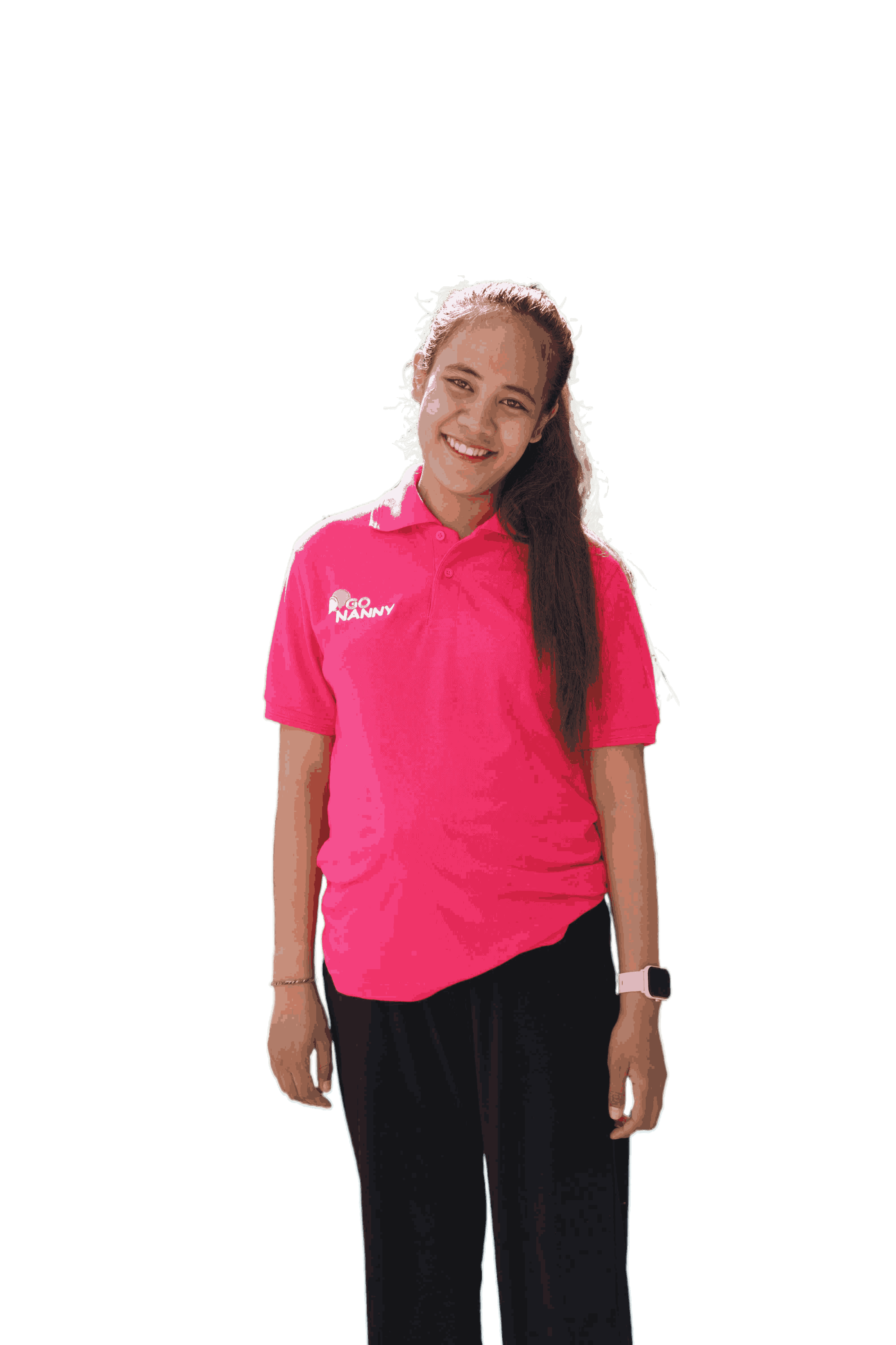 Happy woman showing GoNanny app